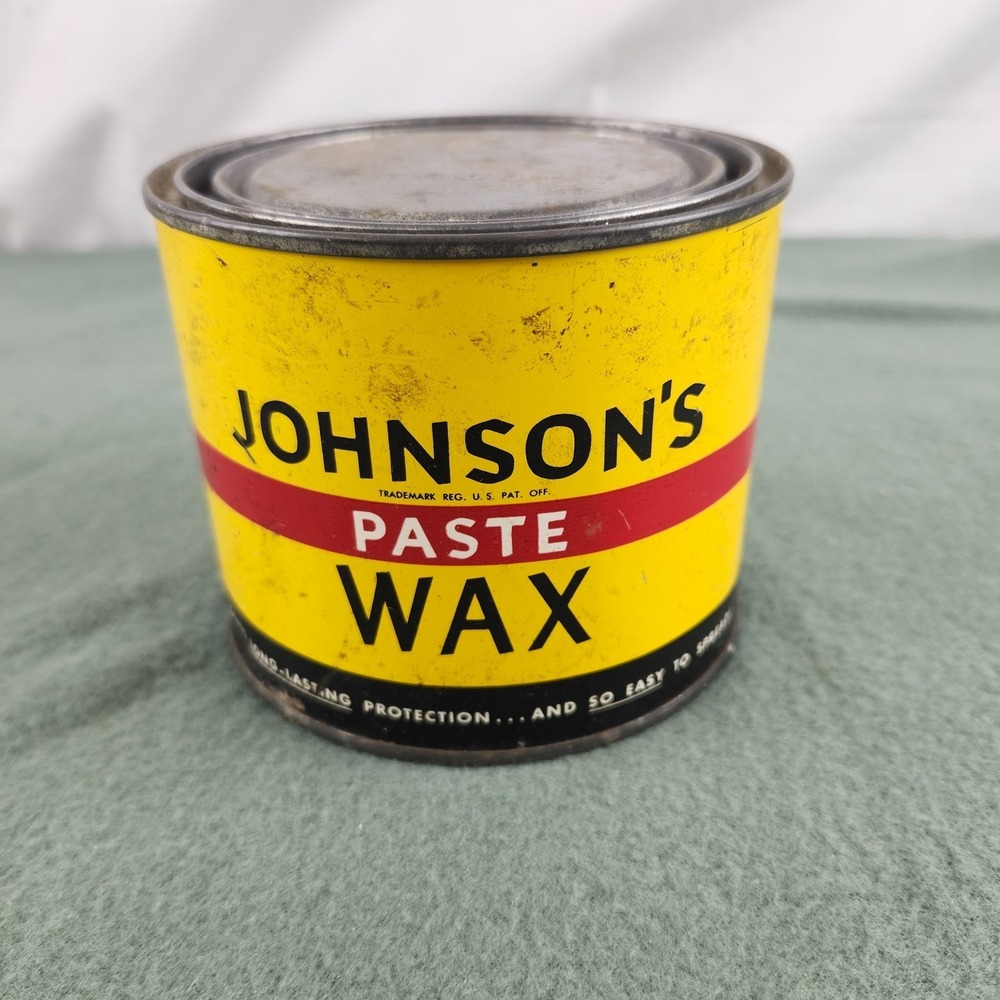 Vintage Johnson's Paste Wax Metal Tin 1 Pound Can Advertising Old Cleaner
